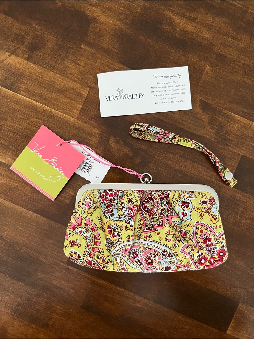 Vera Bradley Pistachio Paisley Silk Wristlet - Picture 2 of 8